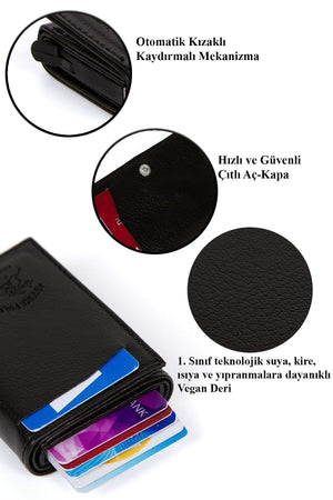 Men'S Leather Aluminum Mechanism Sliding Card Holder Wallet With Paper Money Compartment (7,5X10Cm)