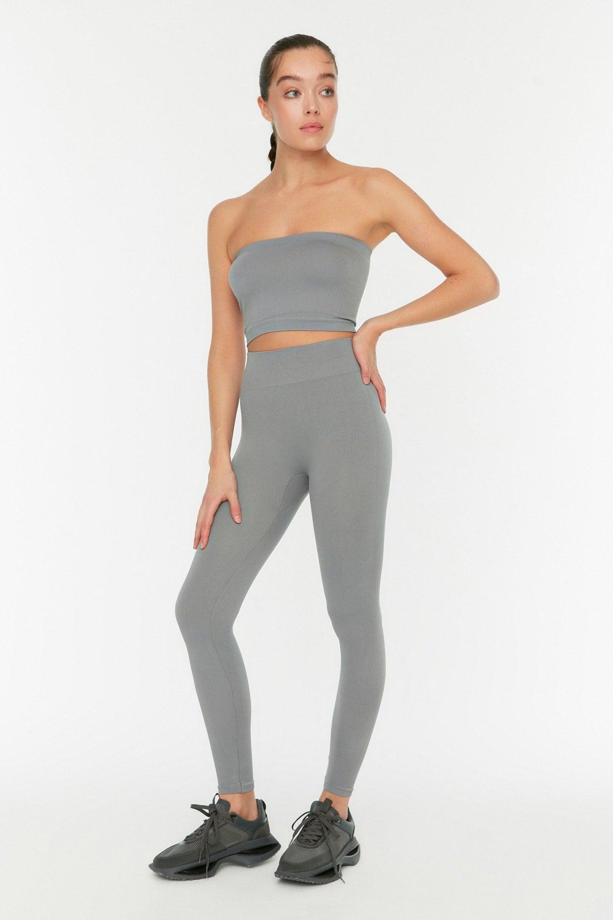 Gray Seamless/Seamless Ribbed Full Length Sports Leggings TWOAW20TA0071 - Swordslife