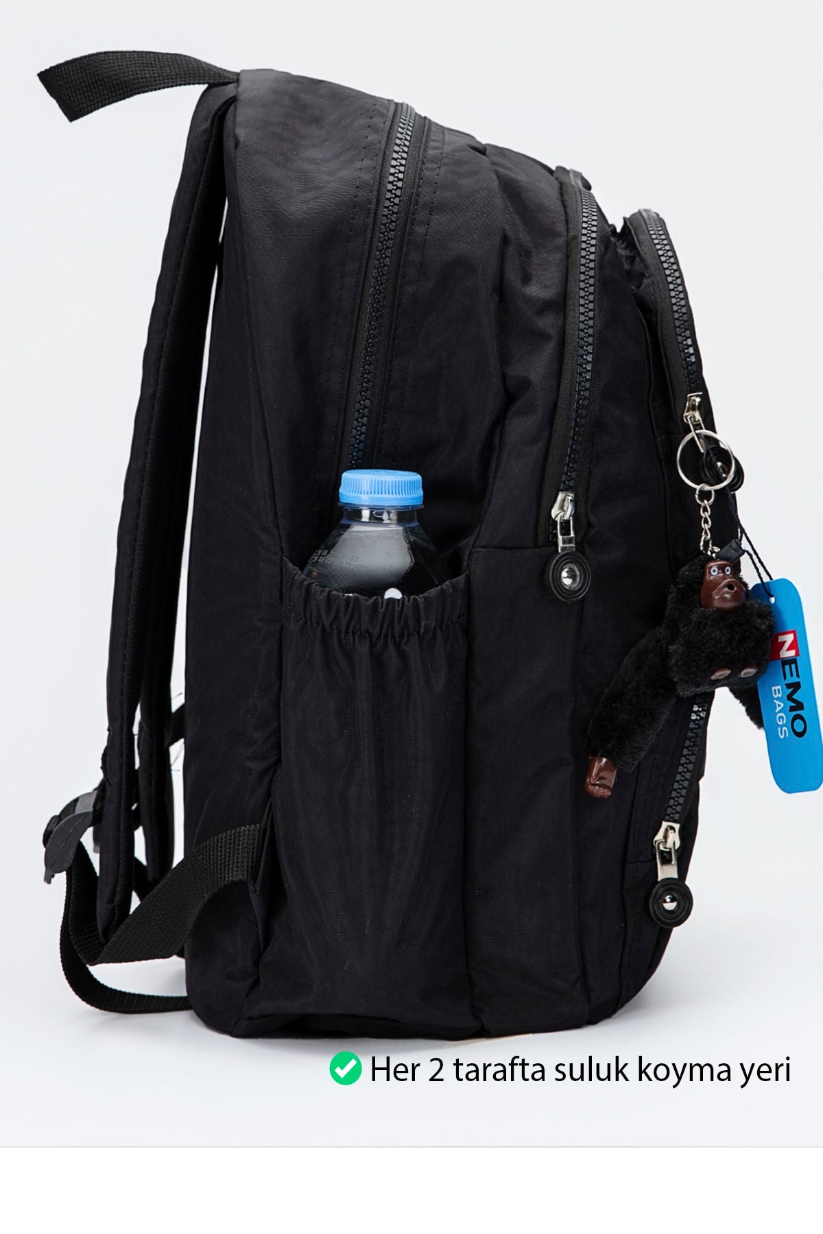 Dark Black Crinkle Nemobags Unisex Waterproof Black Clinker Backpack Laptop School Bag