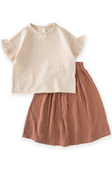 Organic Muslin Oversize Bohemian Blouse Long Skirt Set 2-8 Age Cream