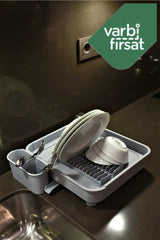 Collapsible Sliding Plate Rack Dish Rack Dish Basket - Dish Brush Set / Light Gray