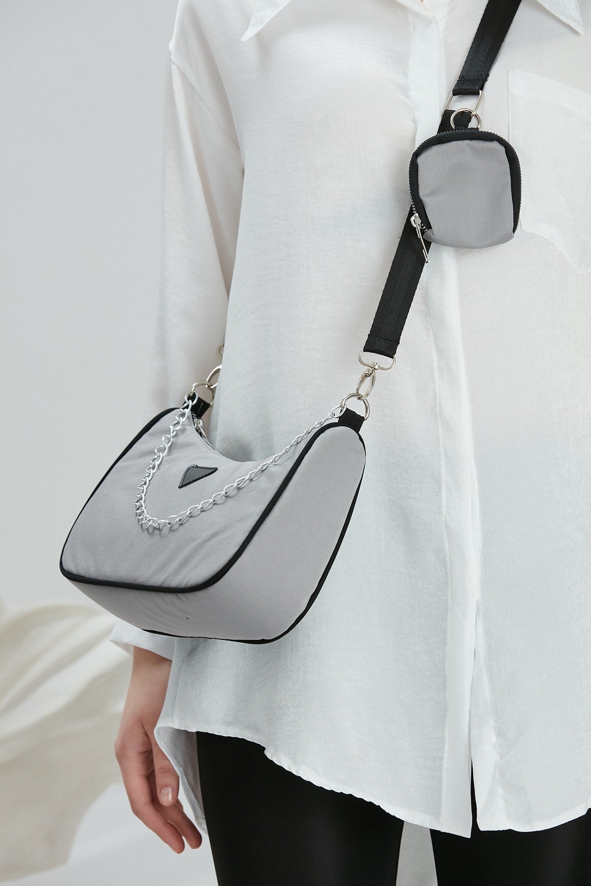 Gray U6 Women'S Cross Shoulder Bag With Chain Strap Detailed And Adjustable Strap Wallet B:12 E:27 G:12