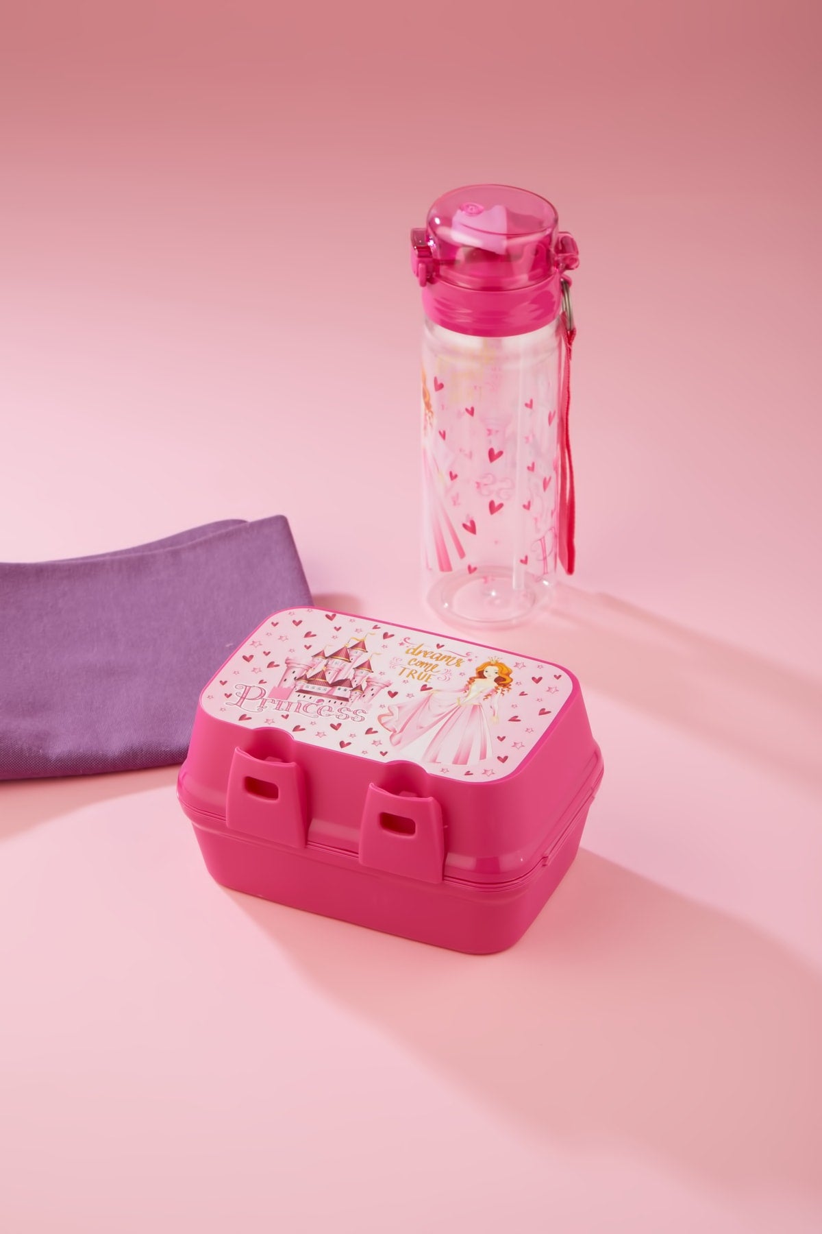 Lunchbox mit 4 Fächern, 2 Schichten, mit Löffel und 500-cc-Pipettenflasche, Prinzessin