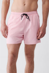 Men's Light Pink Quick Dry Standard Size Straight Swimwear Marine Shorts E003801