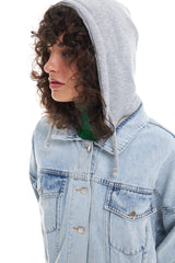 Hooded Oversize Denim Jacket Ice Blue - Swordslife