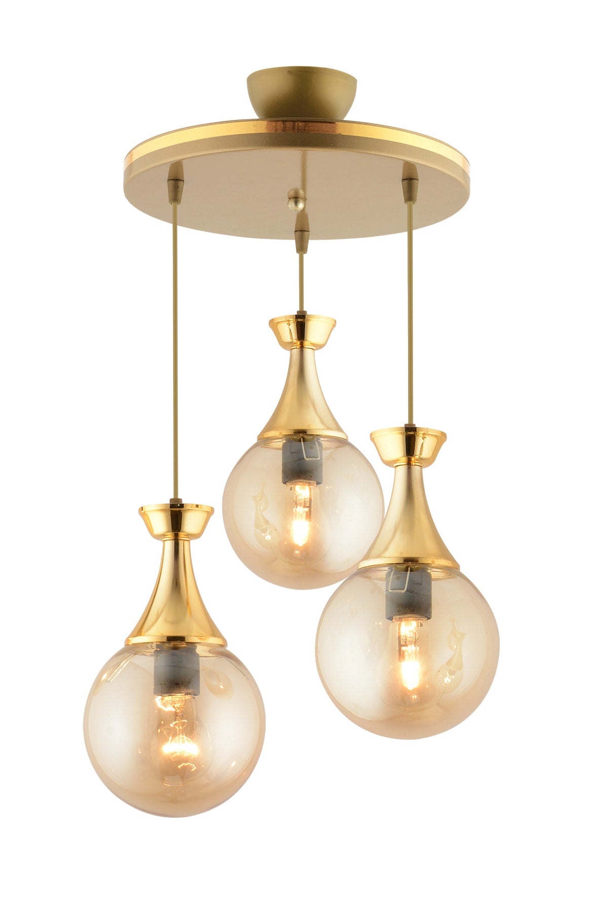 Minel 3-Piece Pendant Lamp Tray Antiqued Gold Gilded Glop Glass Chandelier