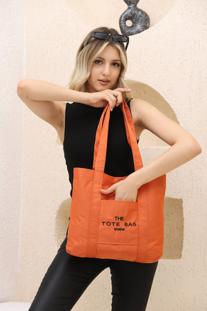 Orange U46 Snap Closure Front Pocket Detailed Tote Bag Embroidered Canvas Women'S Arm And Shoulder Bag U:30