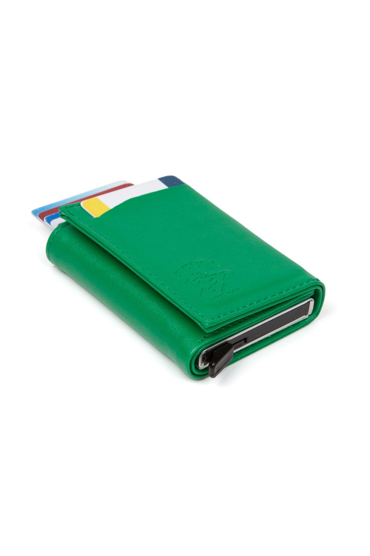 Unisex Leather Aluminum Mechanism Sliding Card Holder Wallet With Paper Money Compartment