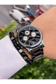 Neue Saison Silber Farbe Metall Band Herren Armbanduhr + Armband Geschenk