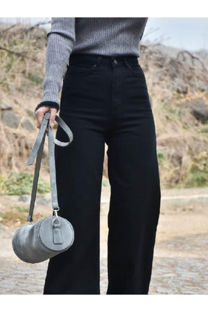 Women's Unfading Black High Waist Wide Leg Denim Jeans- Loose Trousers - Swordslife