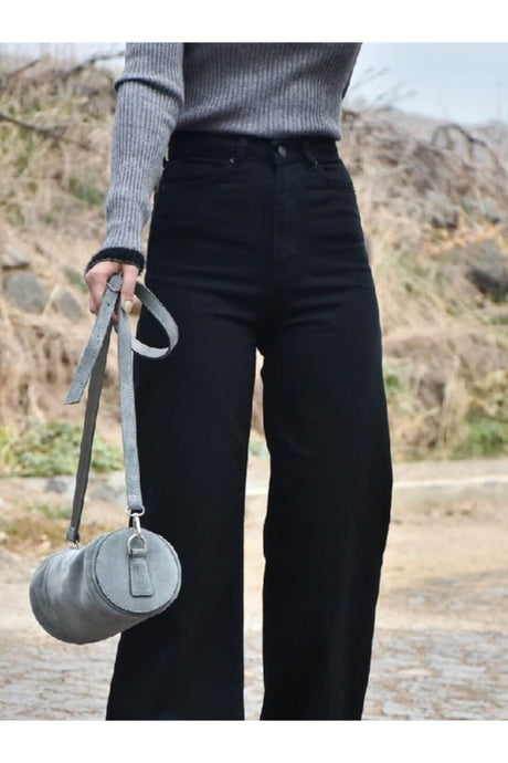 Women's Unfading Black High Waist Wide Leg Denim Jeans- Loose Trousers - Swordslife
