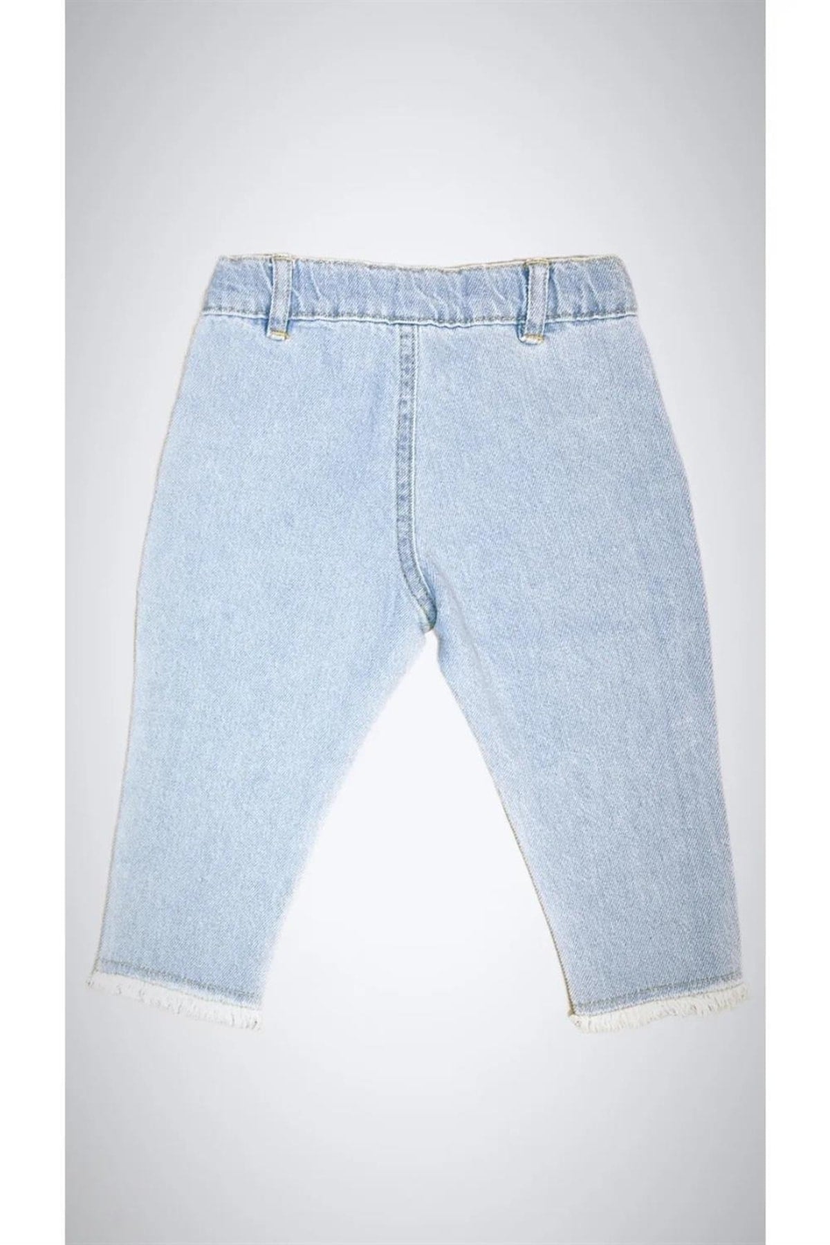 Adjustable Elastic Waist Ripped And Cut-Off Detail Denim Trousers