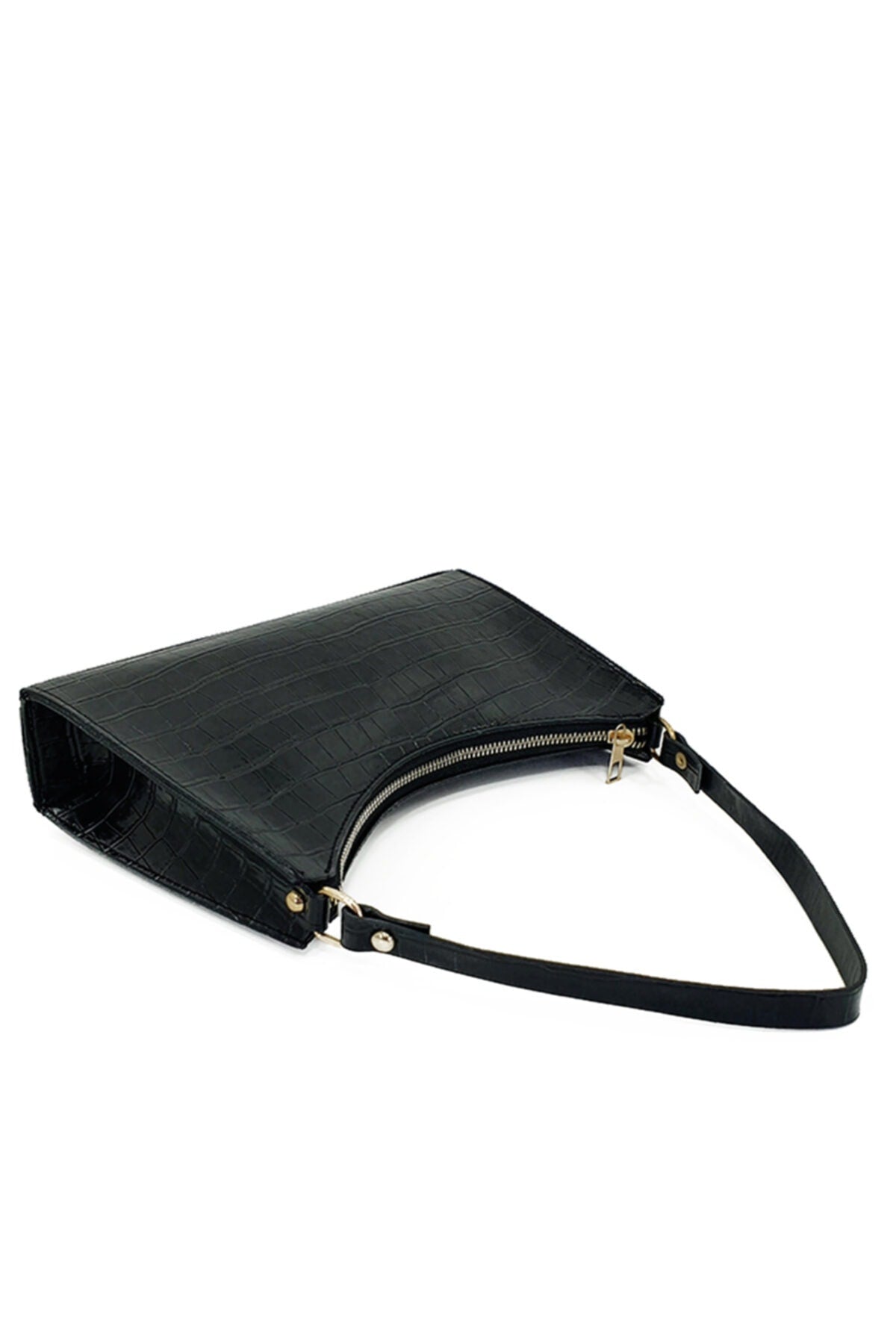 Black Crocodile Patterned Baguette Baguette Hand And Shoulder Bag Gc009000k