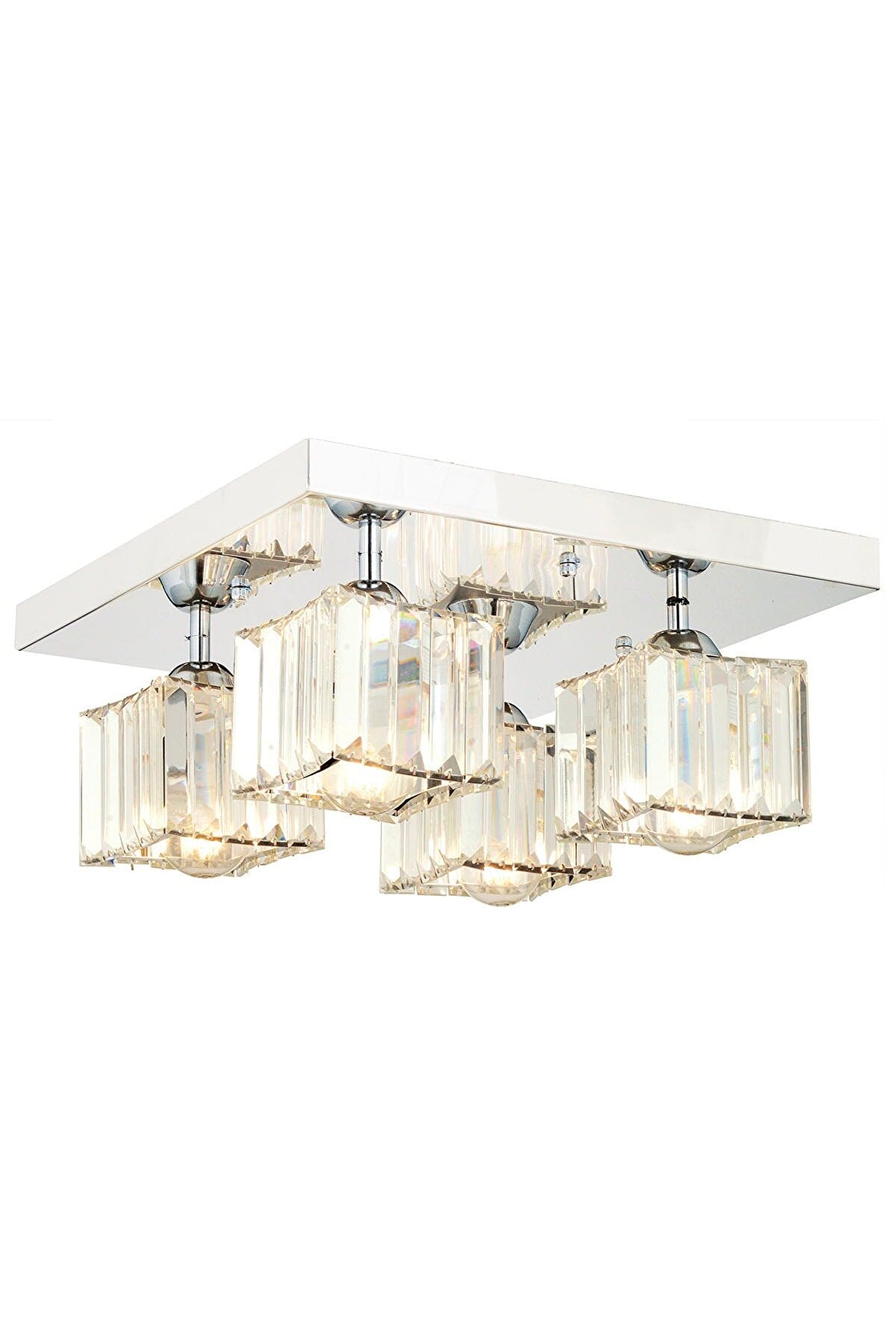 Ri̇Vi̇A 4-Piece Chrome Plated Plafonier Stone Living Room Chandelier