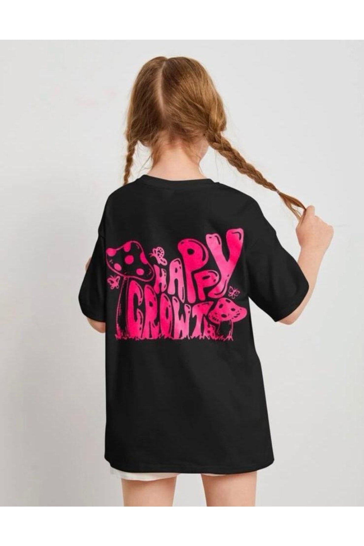 Pinkes T-Shirt mit Pilz-Print auf der Rückseite