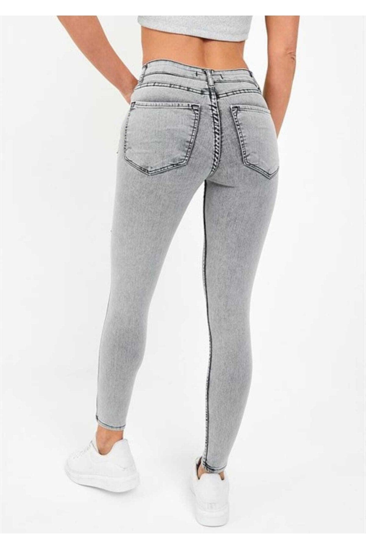 Women's Snow Wash Gray High Waist Slim Leg Skinny Lycra Jeans - Swordslife