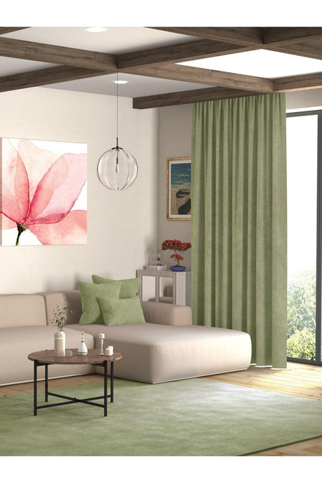 Velvet Textured Artichoke Color Island Fund Curtain Extrafor Pleated - Swordslife