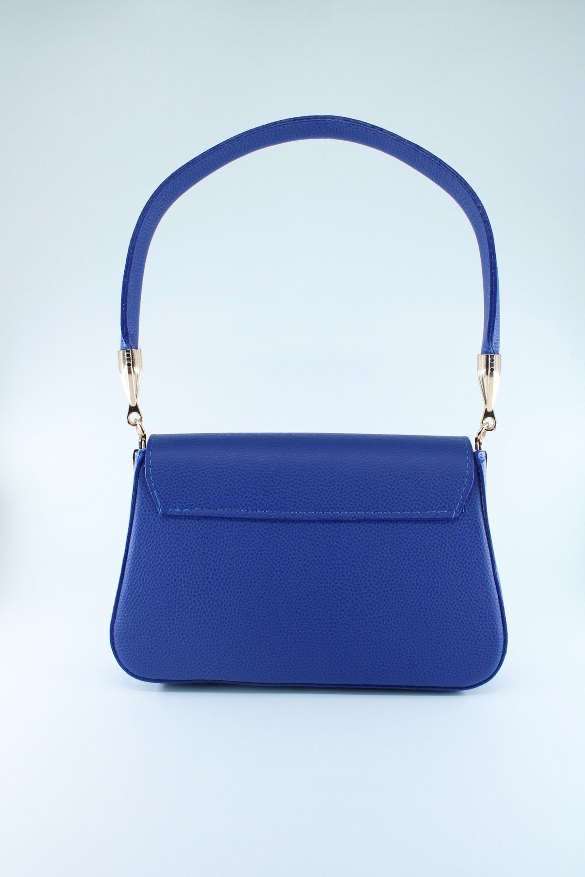 Women'S Sax Blue Textured Magnet Clamshell Lined Hand And Sleeve Bag