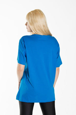 Women's Blue Front Duck Printed Crew Neck Oversize Cotton T-shirt - Swordslife