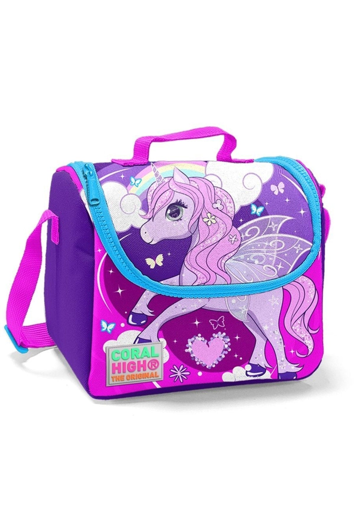 Lilafarbenes Grundschultaschen-Set für Mädchen mit Einhorn-Aufdruck – USB-Ausgang
