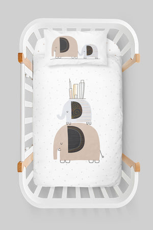 Mother'S Side Crib Duvet Cover Set (60X100) - Pure Baby Series - Elephants And Houses