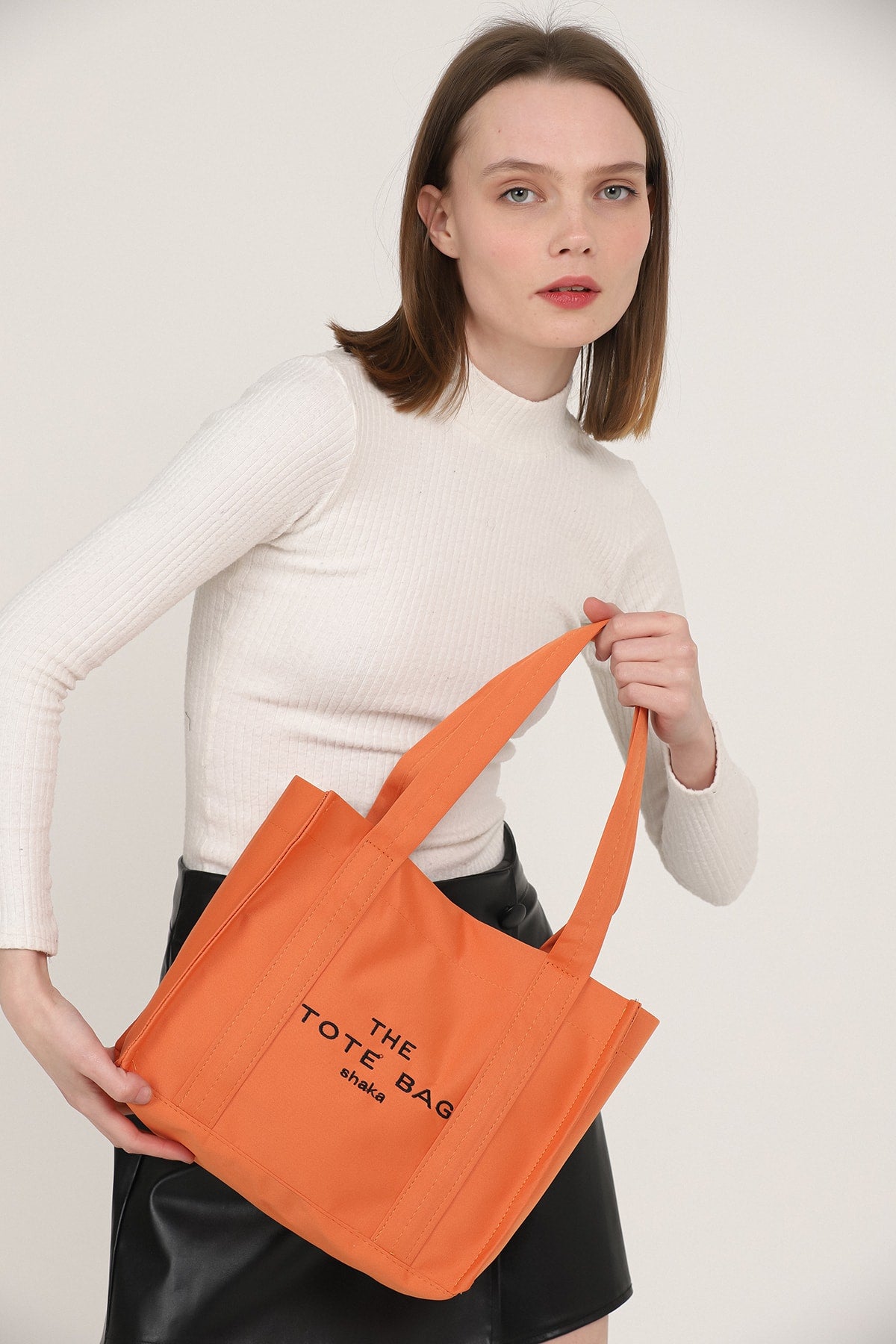 Orange U45 Snap Closure The Tote Bag Embroidered Canvas Fabric Casual Women's Arm And Shoulder Bag 25