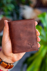 Genuine Leather Brown Men's Coin-Eyed Wallet JCKSN101
