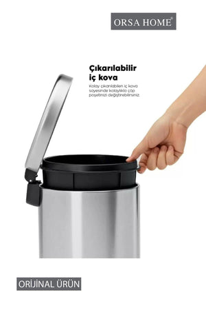 084 Pedal Metal Stainless Chrome 3 Lt Trash Can And Toilet Brush Set - Swordslife