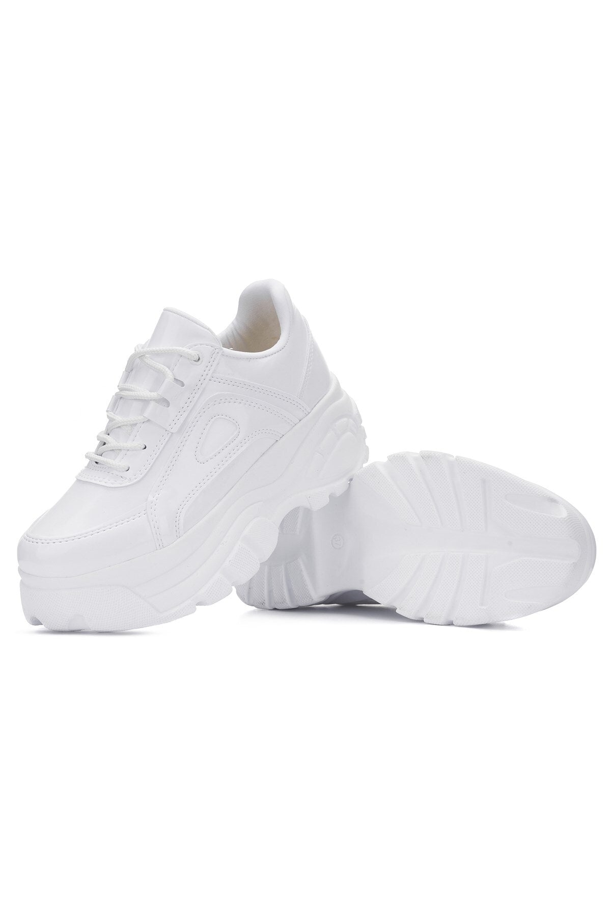 Casual Women's White Patent Leather Sneakers High Sole 6 Cm Comfortable Lightweight Sneaker 001