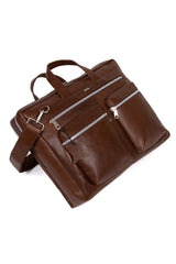1st Class Genuine Leather Large Size Briefcase Laptop Bag Brown (W:38CM LENGTH:26CM)
