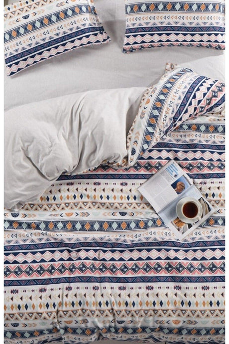 Ethnic Double Sided Blue Pink Double Sheet Cotton Duvet Cover Set - Swordslife