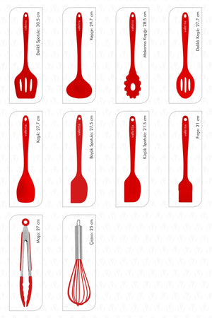 Salvatore Heat Resistant Fireproof Non-Stick Silicone Spatula Set 10 Pieces Red