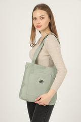 Green U22 3-Compartment Front 2 Pocket Detailed Canvas Fabric Daily Women's Arm and Shoulder Bag B:35 E:35
