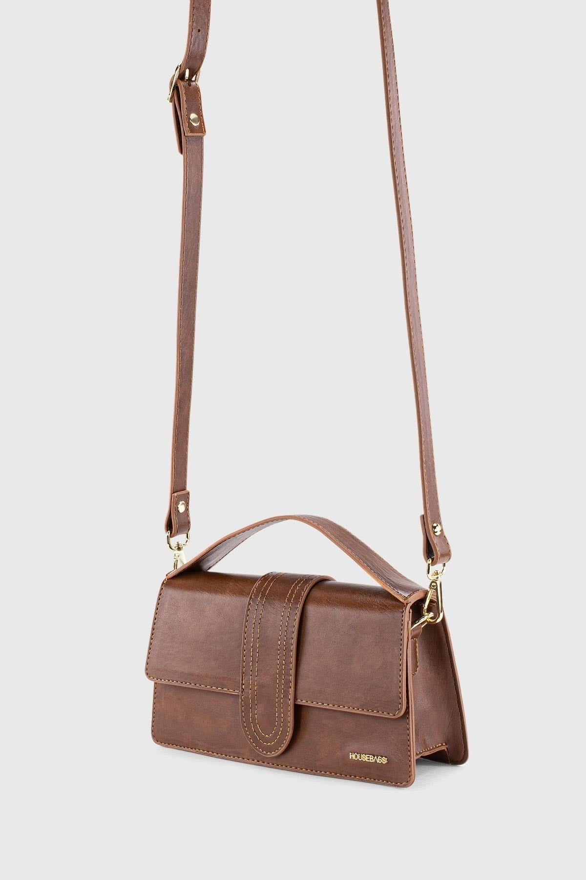 Women'S Brown Leather Look Adjustable Crossbody Bag 229