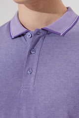  Мужская безусадочная хлопчатобумажная ткань Slim Fit Slim Fit Фиолетово-белая футболка с воротником-поло с защитой от перекатывания