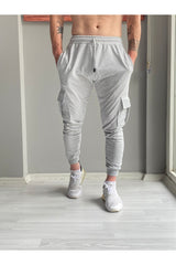 Men's Gray Summer Cargo Pocket Slim Fit Sweatpants Slim Fit Jogger