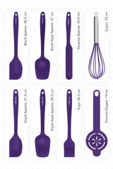 Drongo Heat Resistant Fireproof Nonstick Silicone Spatula Set 8 Pieces Purple