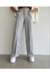 Women's Gray Plain 2 Thread Wide Leg Sweatpants - Swordslife
