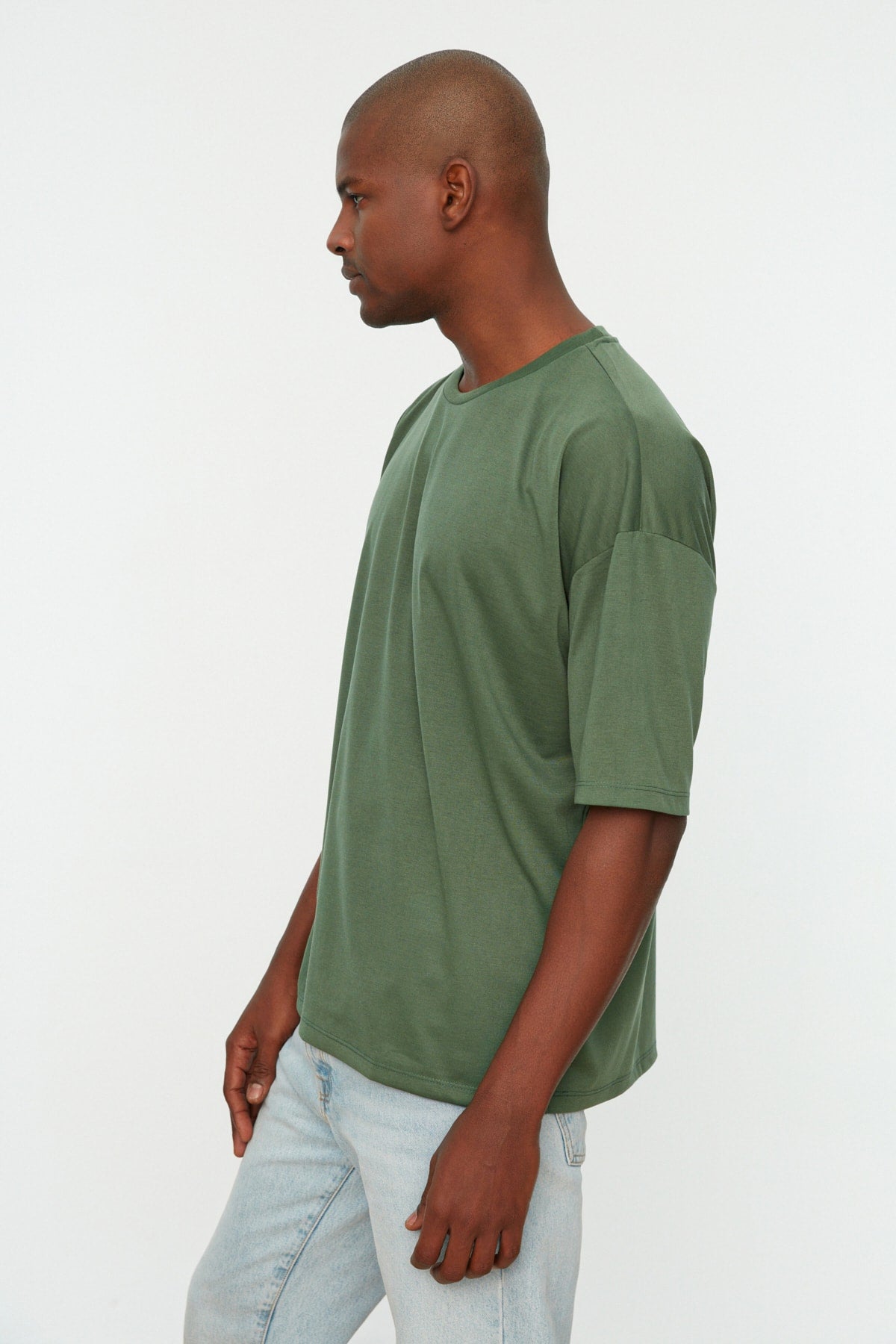 Dunkelgrünes Herren Basic Rundhals Oversize Kurzarm T-Shirt Tmnss22Ts0300