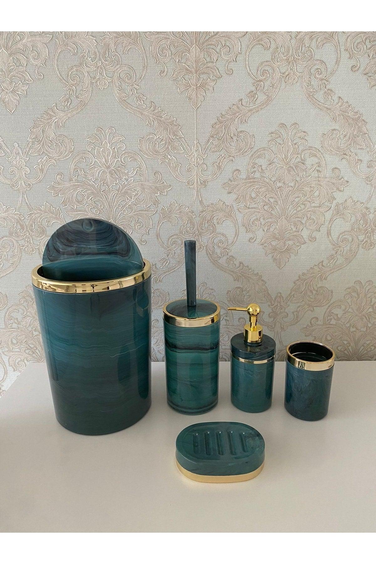 Piece Marble Pattern Bathroom Set / Wc Brush Holder, Liquid - Solid Soap Dispenser, Dustbin, Toothbrush Holder - Swordslife