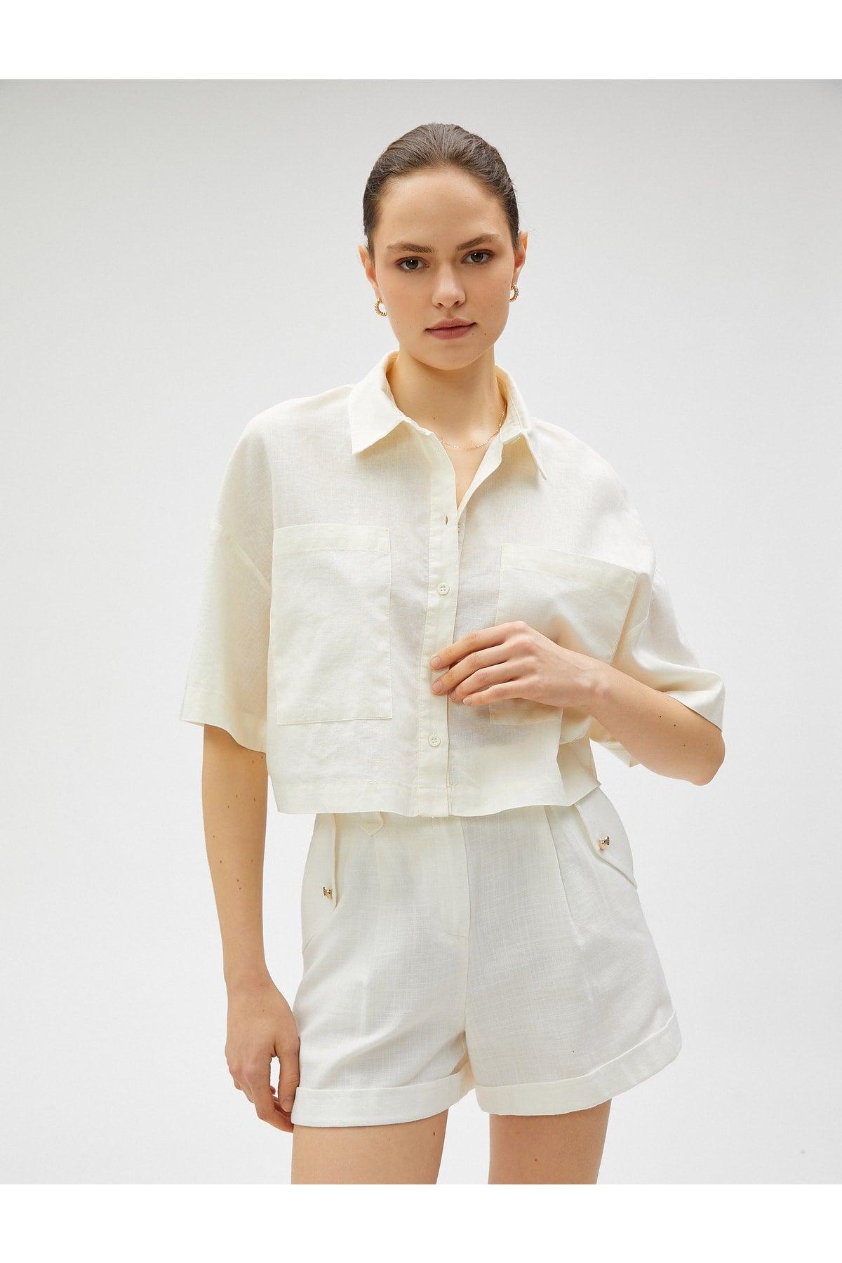 Linen Blend Crop Oversize Shirt - Swordslife