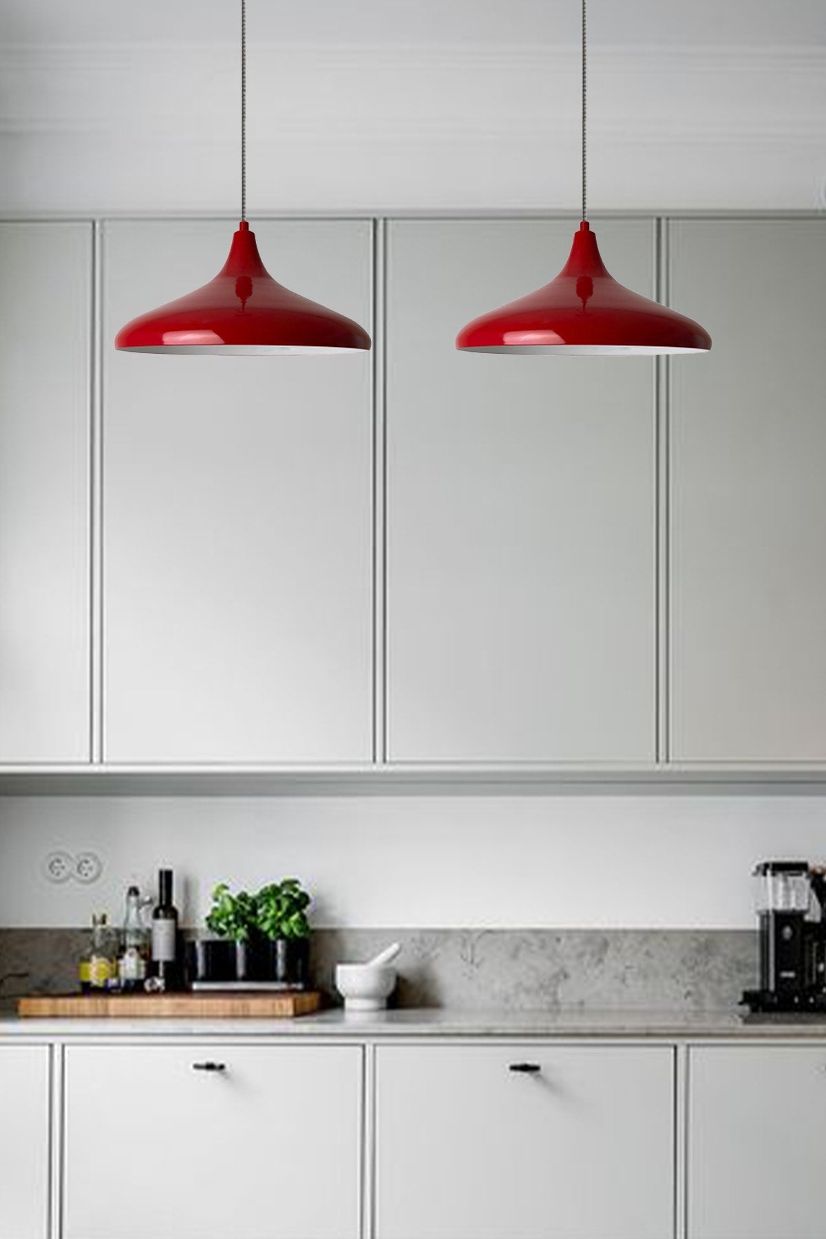 Champion Red Special Cable Chandelier - Aluminum 35 Cm Cafe Kitchen Modern Decorative Pendant Lamp Model