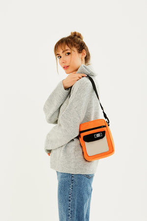 Orange/Cream/Black U2 3-Compartment Cross Adjustable Strap Canvas Fabric Unisex Shoulder Bag B:22 E: