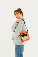 Orange/cream/black U2 3-Compartment Cross Adjustable Strap Canvas Fabric Unisex Shoulder Bag B:22 E: