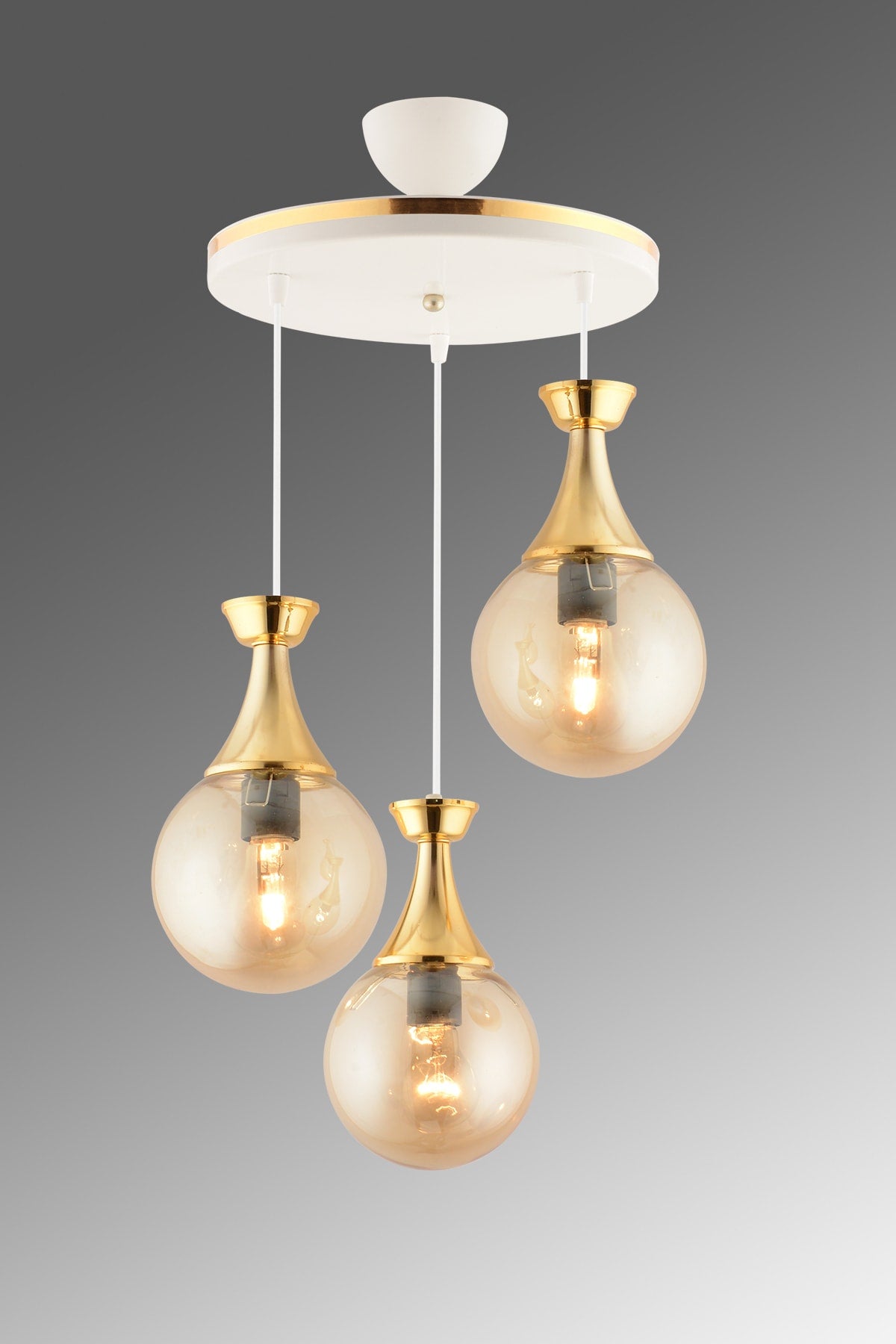 Minel 3-Piece Tray White To Gold Bal Glop Glass Living Room Chandelier