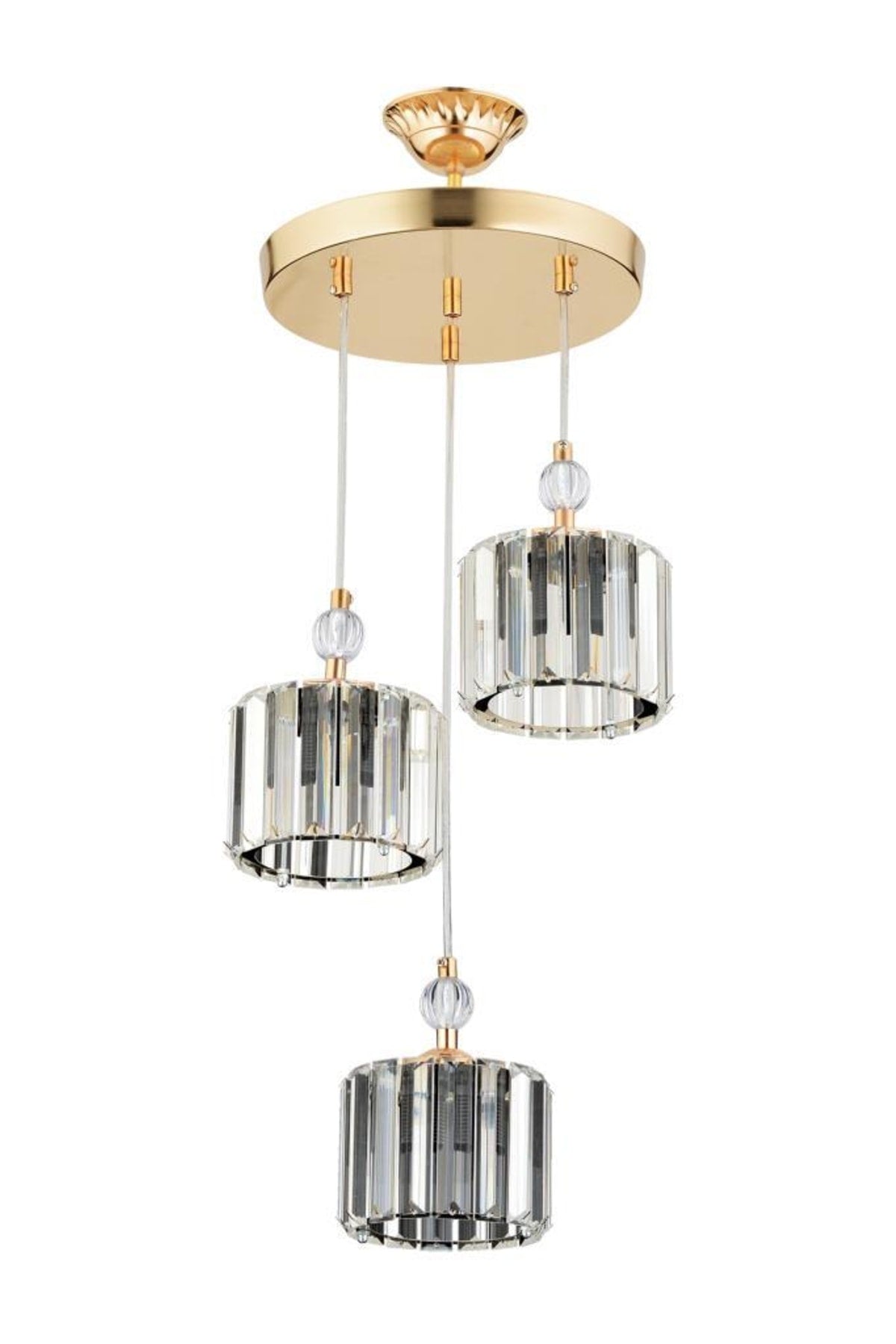 Maya 3-Piece Gold Y-10 Crystal Stone Chandelier