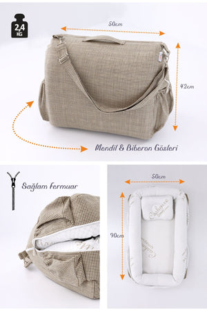 Portable Original Reflux Mattress, Pillow, Babynest, Mommy Bag With Bag - Woven Coffee