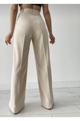 Women's Beige High Waist Palazzo Pants - Swordslife