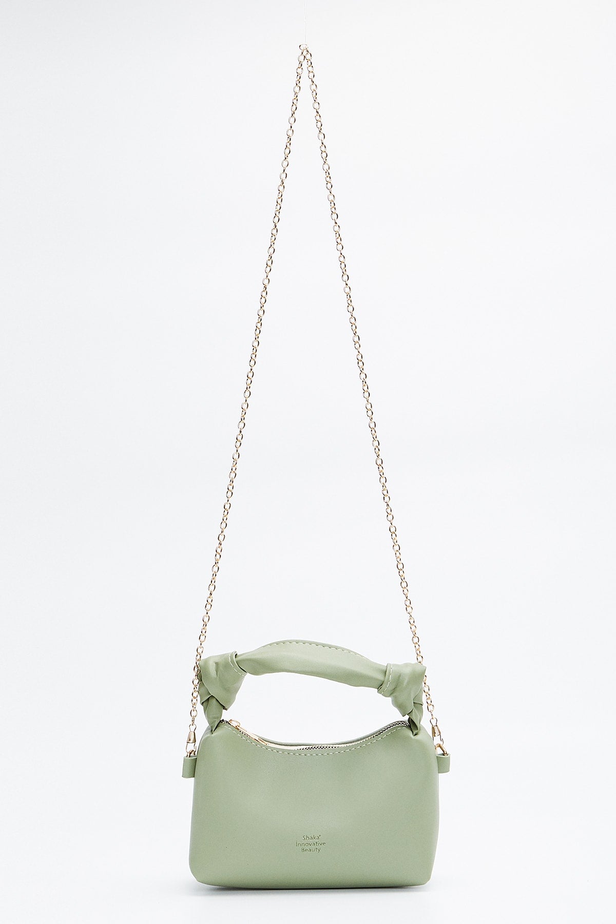 Mint Green Shk24 Soft Leather Knot Detailed Chain Strap Hand and Shoulder Bag L:14 E:22 W:8 cm