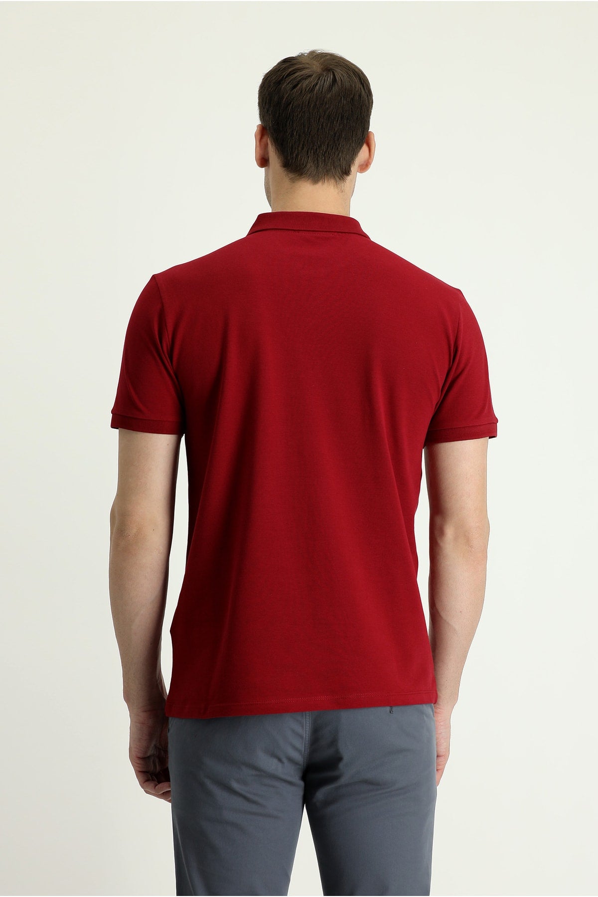 Men's Dark Red Polo Collar Slim Fit Embroidered T-Shirt